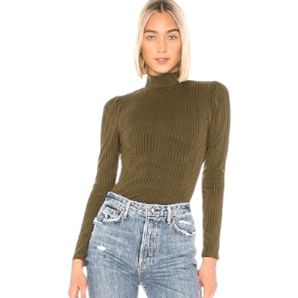 REVOLVE TULAROSA | Noemie Ribbed Monk Neck Top in Army Green Size M